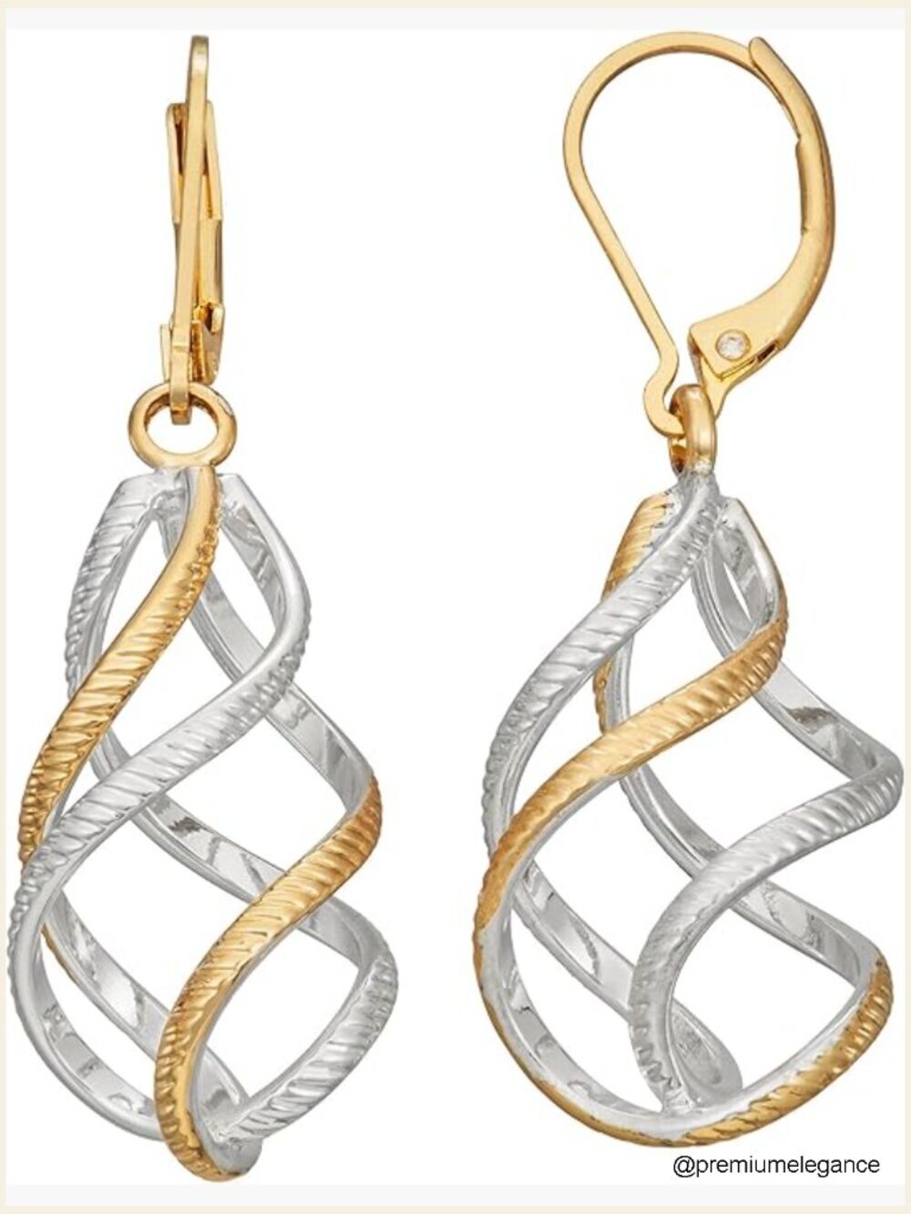 Twisted Drop Leverback Earrings in Gold and Silver Two-Tone